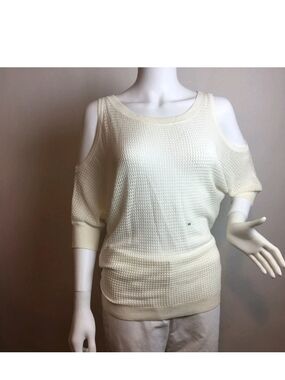 Express Cold-Shoulder Waffle Knit Sweater Top - Cream